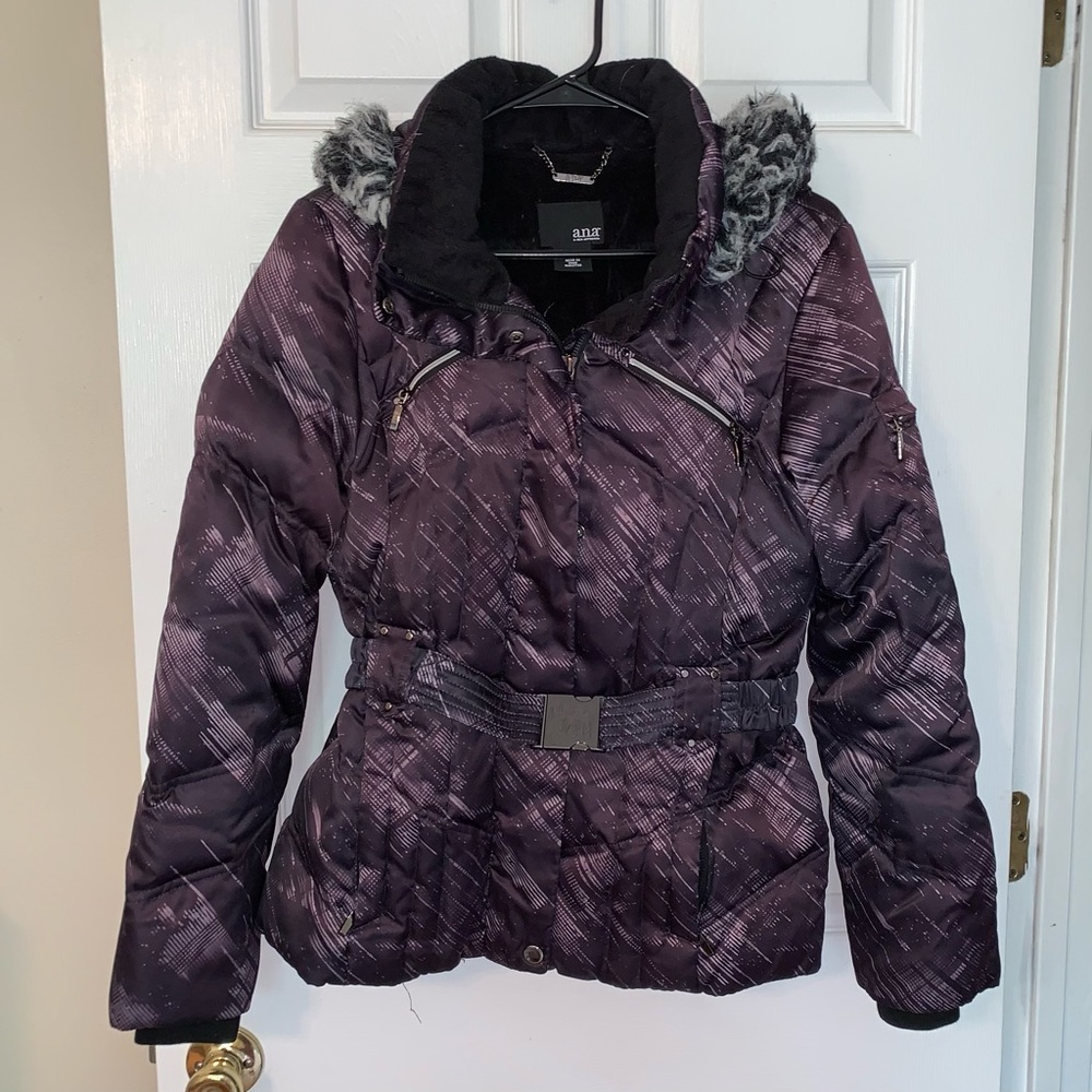 a.n.a Black and Purple Winter Hooded Coat - Small